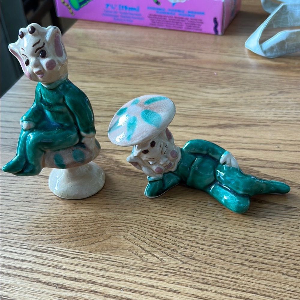 Vintage Ceramic Elf Figurines in Green